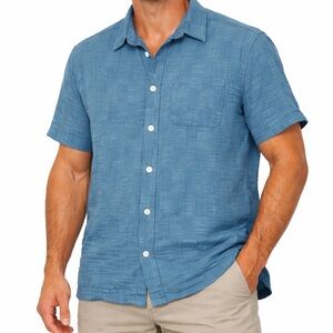 Madewell Shirt Mens M Blue Jacquard Loose Boxy Short Sleeve Coastal Beach Yacht